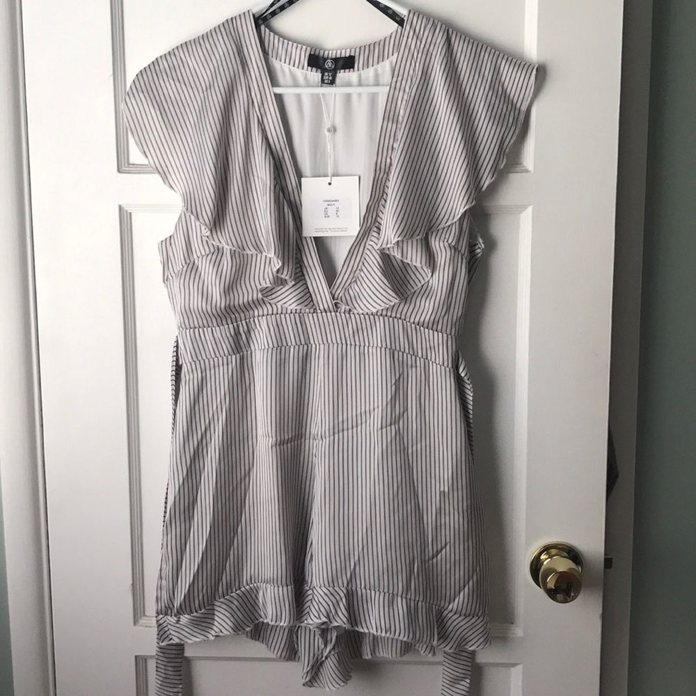 Missguided Striped Frill Plunge Romper